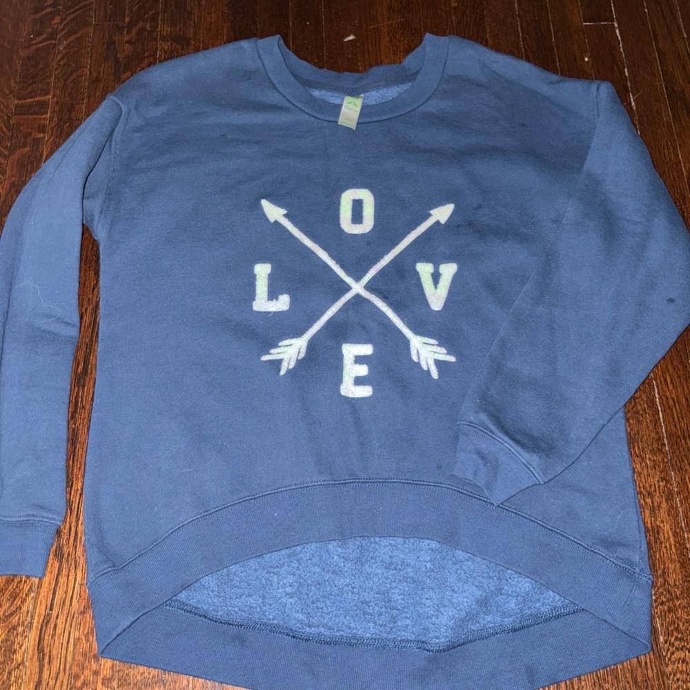 Blue Women’s Crewneck With High-low Waist And LOVE design Size Small